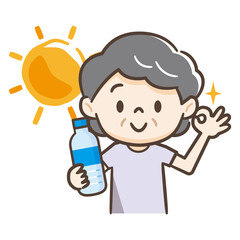 水分補給をする高齢者女性のイラストレーション