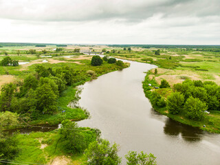 Biebrza Podlasie Biebrzański Park Narodowy Rzeka trzcina pole łąka widok z drona