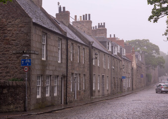 View of High Street in the University of Aberdeen in the fog