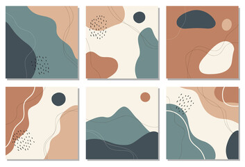 Beautiful pastel set of social media post templates with minimal abstract organic shapes composition in trendy contemporary collage style