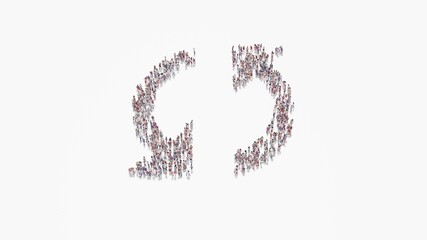 Fototapeta premium 3d rendering of crowd of people in shape of symbol of double refresh arrow on white background isolated