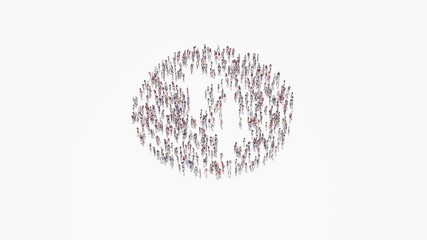 3d rendering of crowd of people in shape of symbol of up and down arrows  on white background isolated