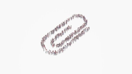 3d rendering of crowd of people in shape of symbol of attachment on white background isolated
