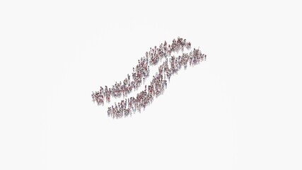 3d rendering of crowd of people in shape of symbol of bacon on white background isolated