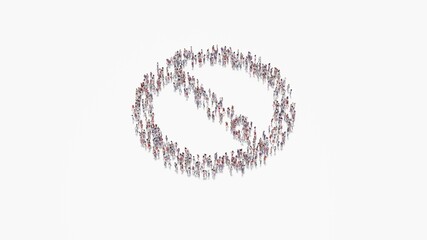 3d rendering of crowd of people in shape of symbol of ban on white background isolated