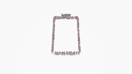 3d rendering of crowd of people in shape of vertical symbol of empty battery  on white background isolated