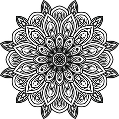 Circular pattern mandala art decoration elements for meditation poster, adult coloring book page, tattoo, henna, mehndi
