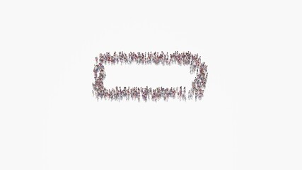 3d rendering of crowd of people in shape of horizontal symbol of battery empty on white background isolated