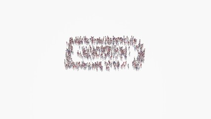3d rendering of crowd of people in shape of horizontal symbol of battery full on white background...
