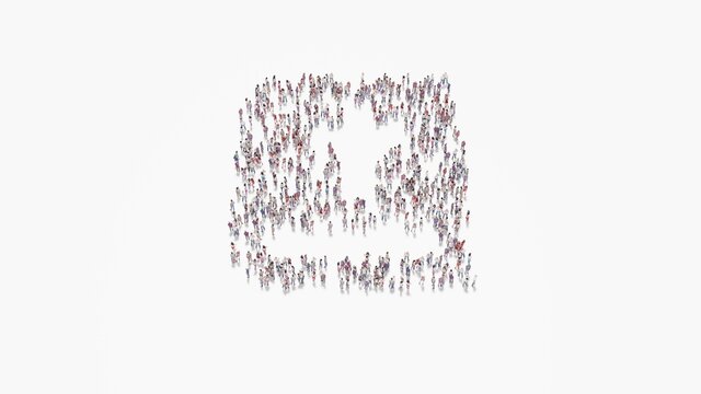 3d rendering of crowd of people in shape of symbol of bible on white background isolated