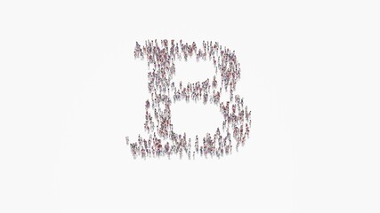 3d rendering of crowd of people in shape of symbol of bold on white background isolated