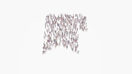 3d rendering of crowd of people in shape of symbol of bookmark on white background isolated