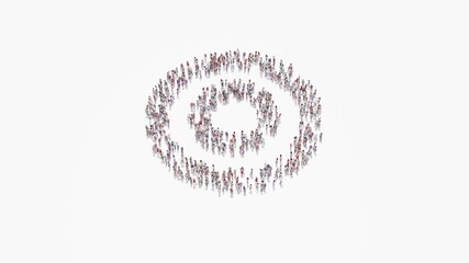 3d rendering of crowd of people in shape of symbol of bullseye on white background isolated