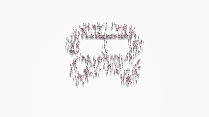 3d rendering of crowd of people in shape of symbol of bus on white background isolated