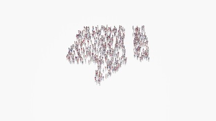 3d rendering of crowd of people in shape of symbol of thumbs down on white background isolated