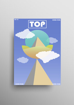 Modern background design with warm color details, sky and cloud elements, designed in A4 size for poster, planner, book, page etc. Nature, top of pyramid with sand and sun. Trendy cover design. Eps 10