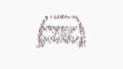 3d rendering of crowd of people in shape of symbol of car on white background isolated