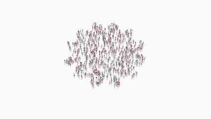 3d rendering of crowd of people in shape of symbol of certificate badge on white background isolated