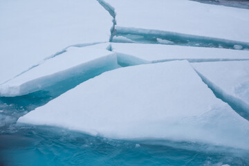 Cracks in the melting sea ice North of Spitsbergen.  © Sandra