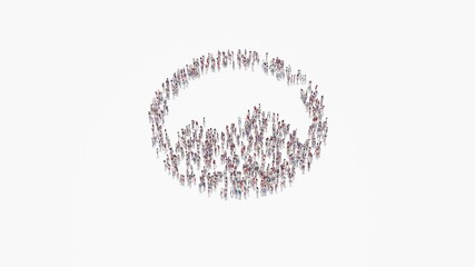 3d rendering of crowd of people in shape of symbol of circle mountain on white background isolated