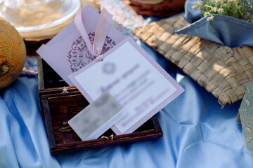 promotional cards on the picnic table