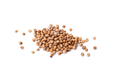 A pile of coriander seeds isolated on a white background