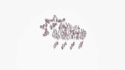 3d rendering of crowd of people in shape of symbol of cloud sun rain on white background isolated