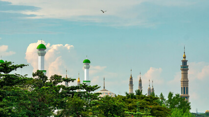Obraz premium Tower of Mosques over the trees