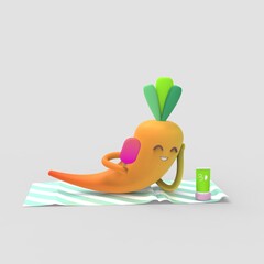 3d rendered illustration sunbathing carrot on the beach with spf cream
