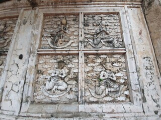 Detail of stone temple wall.