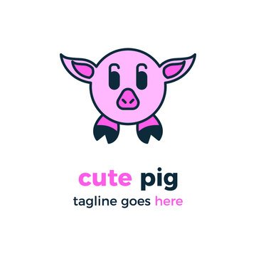 cute pig logo vector design illustration icon 