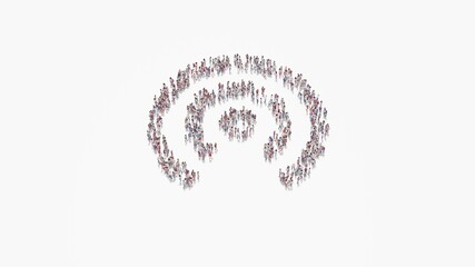 3d rendering of crowd of people in shape of symbol of connection on white background isolated
