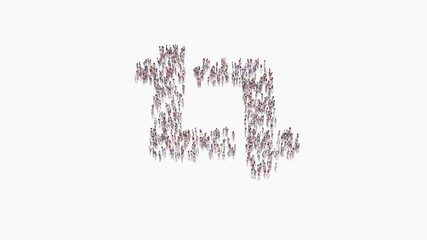 3d rendering of crowd of people in shape of symbol of crop alt on white background isolated