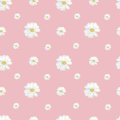 Seamless pattern of watercolor daisy flowers on a pink background. Use for design invitations, birthdays, weddings.