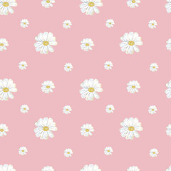 Seamless pattern of watercolor daisy flowers on a pink background. Use for design invitations, birthdays, weddings.