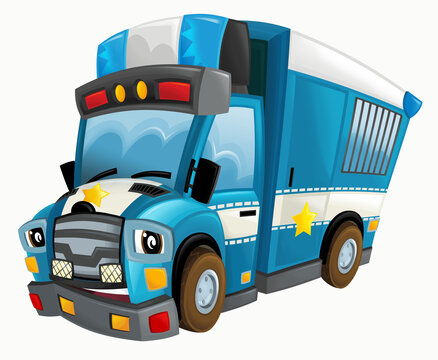 recommend clip art: cartoon happy and funny smiling police truck - isolated illustration