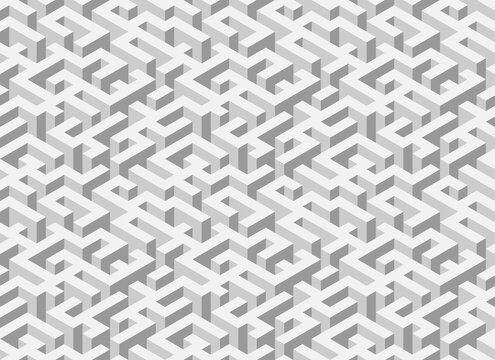 Seamless isometric maze. Grey endless isometric labyrinth. Seamless pattern. Vector illustration