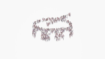 3d rendering of crowd of people in shape of symbol of drum on white background isolated