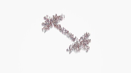 3d rendering of crowd of people in shape of symbol of dumbbell on white background isolated