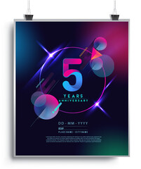 Fototapeta premium 5th Years Anniversary Logo with Colorful Abstract Geometric background, Vector Design Template Elements for Invitation Card and Poster Your Birthday Celebration.