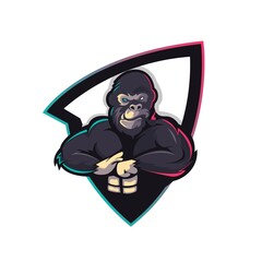Gorilla mascot logo design vector with modern illustration concept style for badge, emblem and t shirt printing. Angry kong illustration for sport and e-sport team.