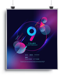 9th Years Anniversary Logo with Colorful Abstract Geometric background, Vector Design Template Elements for Invitation Card and Poster Your Birthday Celebration.
