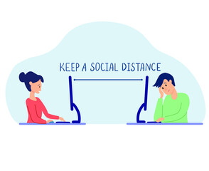 Vector illustration with text keep your social distance at work during the pandemic