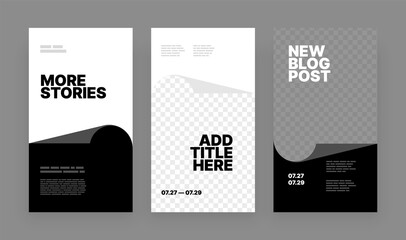 Set of minimalistic stories for social media. Pack for creating your unique content. Story mockup.