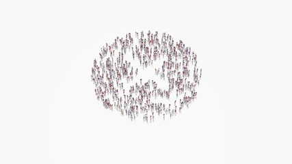 3d rendering of crowd of people in shape of symbol of error on white background isolated