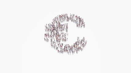 3d rendering of crowd of people in shape of symbol of euro on white background isolated