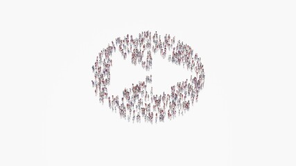 3d rendering of crowd of people in shape of symbol of fast forward on white background isolated