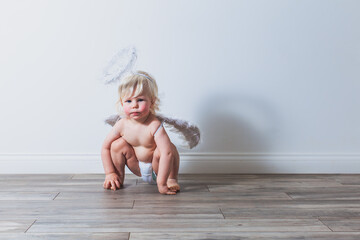 Toddler boy in angel wings and halo © oksix