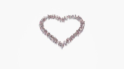 3d rendering of crowd of people in shape of symbol of favorite on white background isolated