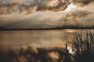 Lake sunset in Sardinia, Italy.